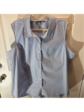 harve benard top 3X Blue/white Stripped Button Sleeveless